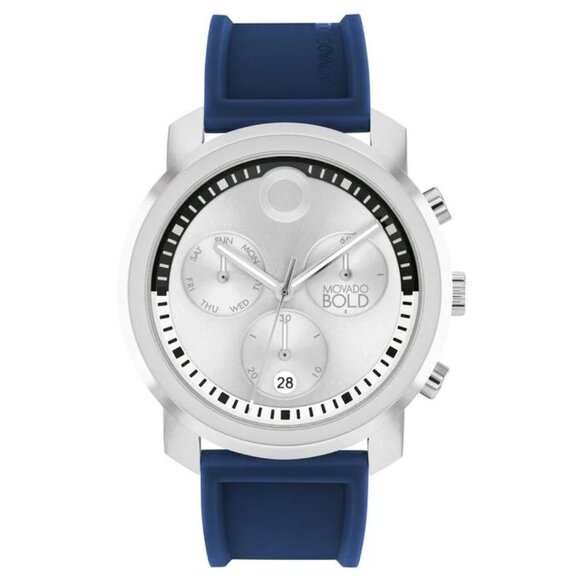 MOVADO 3601048 TREND PROPEL SILVER CHRONOGRAPH DIAL BLUE SILICONE MENS WATCH
